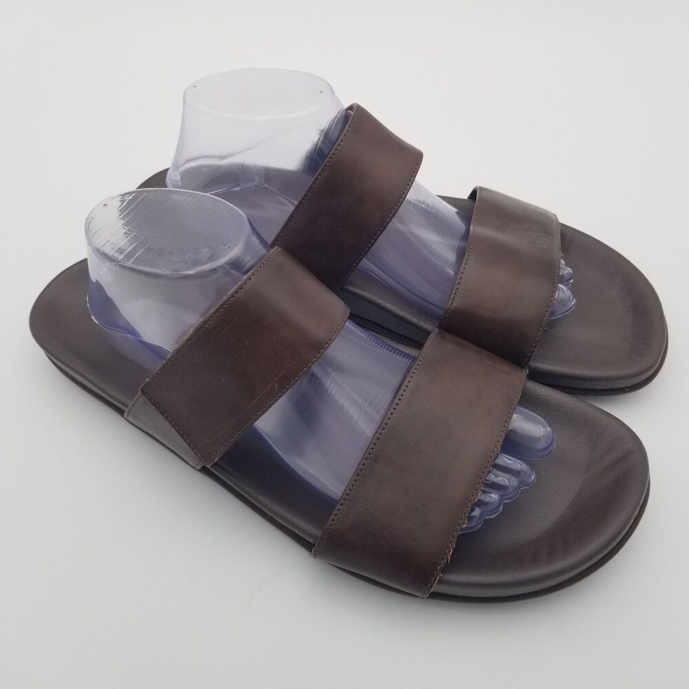 Naot Maldive Pecan Brown Two Strap Slide Leather Sandals Men's Size EU 45 US 12